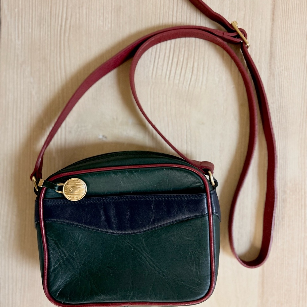 Leather square shoulder bag Green and burgundy crossbody bag